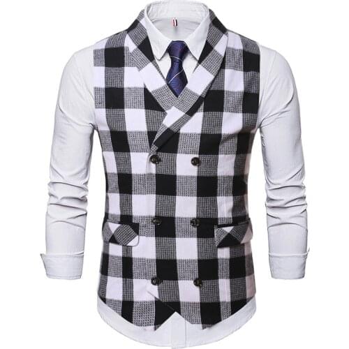 2021 Spring and Autumn Fashion Leisure Mens Plaid Green Collar Double Breasted Slim Business Leisure Mens Suit Waistcoat
