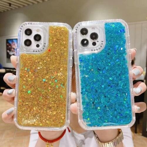 GIMFUN Glitter Liquid Quicksand Love Heart Phone Cases for iPhone 11 12 Pro Max XS XR 7 8 Plus Clear Sequins Soft Tpu Cover