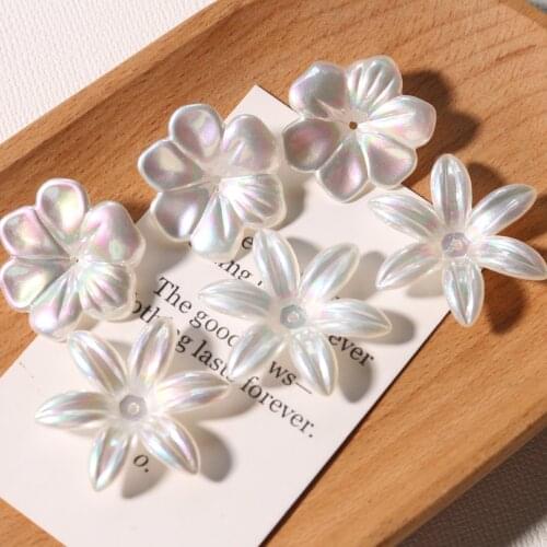 Wholesale 50pcs 28mm White Pearl Style Acrylic Flower Beads Fit Ornament Accessories Girls Jewelry Earring Bracelet Necklace DIY