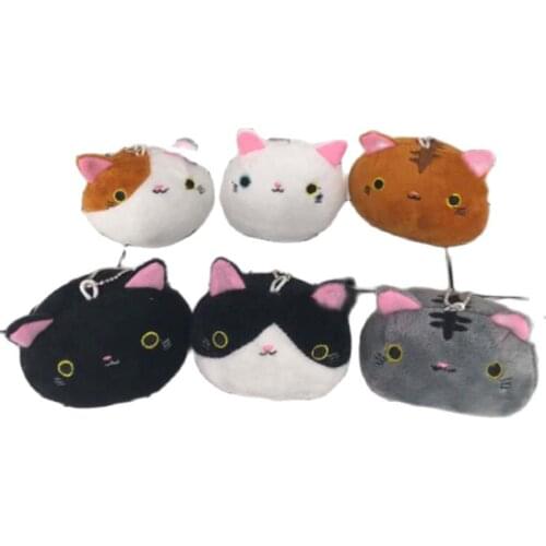 Wholesale 60pcs/lot 6 Colors 7cm Cats Plush Stuffed Toy Cat Key Chain Gift Toy