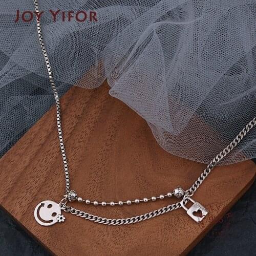 925 Sterling Silver Necklace For Women New Trend Vintage Creative LOVE Heart Lock Hollow Smiley Handmade Jewelry Gifts