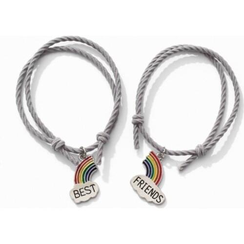 A Pair of Couple Bracelets for Women Men Charm Rainbow Best Friend Pendant Rope Braided Distance Bracelet Lover Rope Jewelry