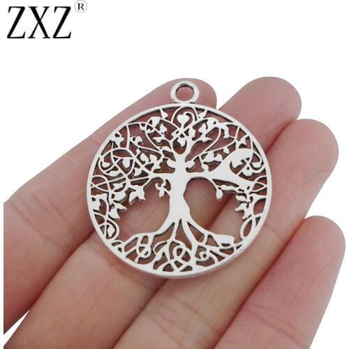 ZXZ 10pcs Tibetan Silver Large Tree Round Charms Pendants 2 Sided for Necklace Jewelry Making Findings 35mm