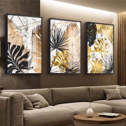 Nordic Style Plants Golden Leaf Canvas Painting Posters and Prints Wall Art Pictures for Living Room Bedroom Dinning Room Decor