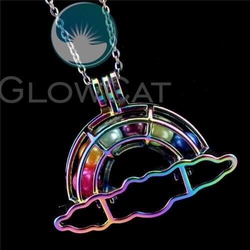 R-C796 Colors 40mm Cloud Rainbow Beads Cage Pendant Perfume Diffuser Aromatherapy Pearl Cage Locket Necklace