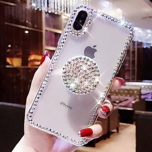 Luxury Bling Clear Phone Case For iphone X 8 7 6 Plus XR XS MAX Diamond for samsung Galaxy S8 S9 S10 Note 9 glitter support capa