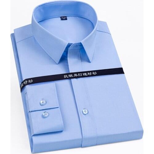 Long Sleeve Wrinkle Free Silky Bamboo Fiber Men Shirts Casual Slim Fit Formal Business Office Easy Care Dress Shirt Clothing