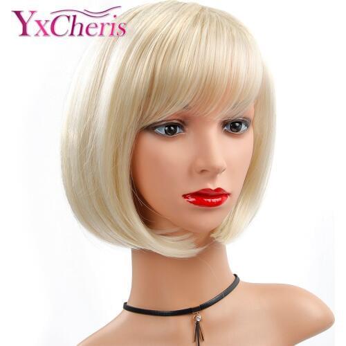 Synthetic Wig Straight Bob Hair Cut With Bangs Heat Resistant Blonde Womens Capless Natural Wigs Short Womens Hair