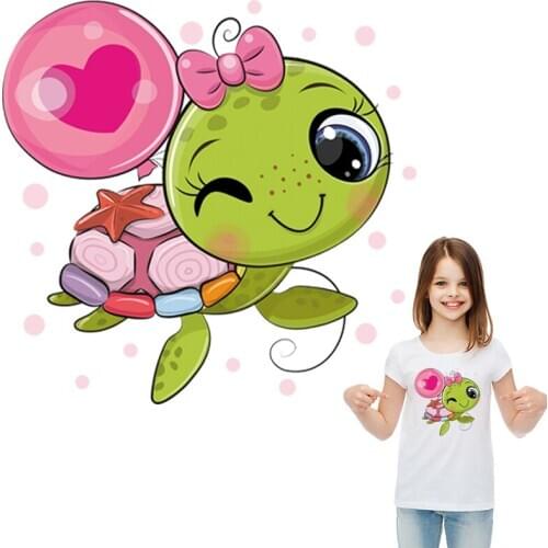 Water Turtle With A Balloon Fabric Patches Diy Accessory Iron On Clothes Stickers Fashion Heat Transfer Patches For Clothing