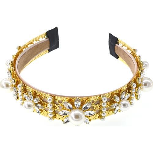 Baroque Vintage hairband Fashion wild pearl colorful Crystals hair hoop bridal hair Pearl Metal Retro Hair Band