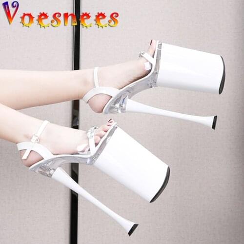 Voesnees Super High Heels 26cm Women Shoes Summer 2021 New Rhinestones Waterproof Platform Sandals Sexy Catwalk Pole Dance Shoe