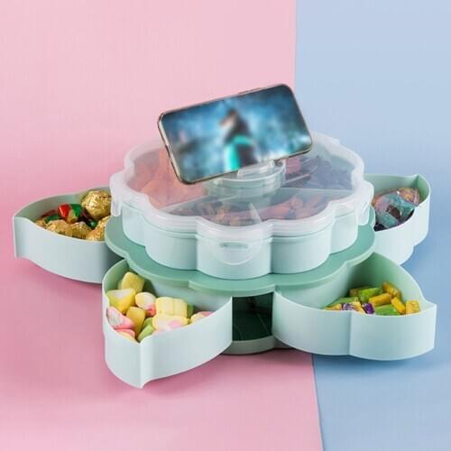 Petal-Shape Rotating Snack Box Table Candy Snacks Storage Tray Double Layers Household LXY9