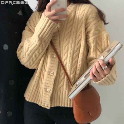 2020 Autumn Winter Woman Sweaters Cute Cardigan Button Up Knitted Sweater Women Loose Long Sleeve Tops 7 Colors Knitting Coat