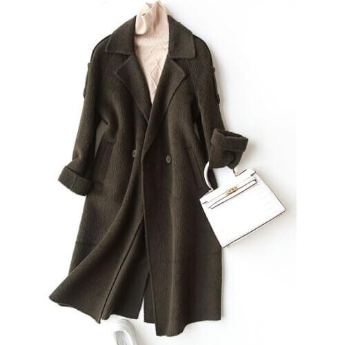 Fashion Long Coat Women Alpaca Cashmere Coats 2020 Autumn Winter Wool Jackets Overcoat manteau femme hiver 37032