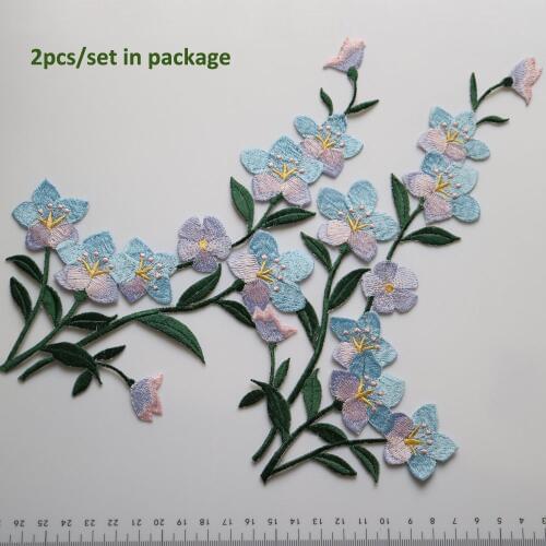 1pair long floral embroidered Patches for Clothing iron on Embroidery Stickers Clothing Applique flowers Decoration Badge parche