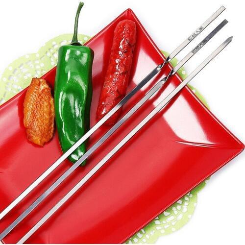 10pcs 17.7in (45cm) Metal BBQ Barbeque Skewers Stainless steel Flat BBQ Sticks Kebab BBQ Stickers Grill Barbecue Accessories