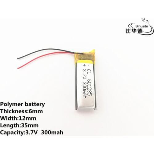 10pcs/lot 3.7V,300mAH,601235 Polymer lithium ion / Li-ion battery for TOY,POWER BANK,GPS,mp3,mp4