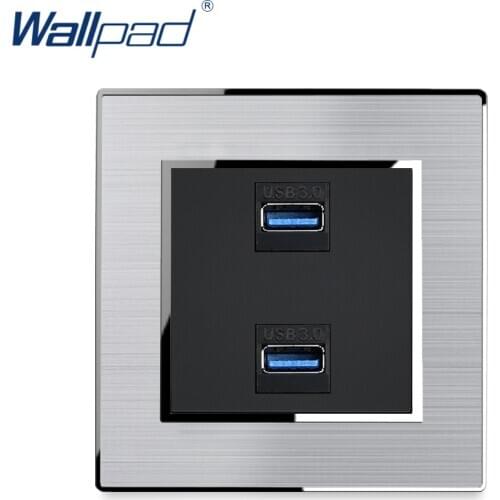 2 USB 3.0 For Data Transmission Wallpad Stainless Steel Panel With Silver Border Wall Socket
