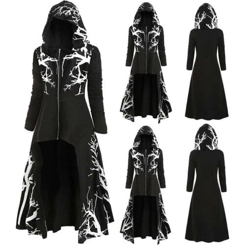 2020 winter new Halloween dress up cloak with hood cape irregular print long-sleeved coat street hipster trench coat for women