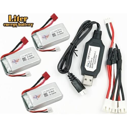 3PCS 7.4V 1600mAh Lipo battery With USB Charger For FT009 RC Boat 12428 battery Lipo 25c 903462 2S JST SM T PLUG