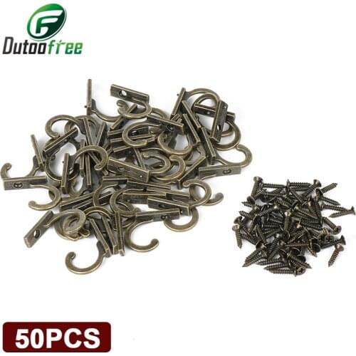 22*21*8mm 50PCS Small antique decorative single hook for clothes wall hanger Robe Coat Wall Hanging Hooks Bronze Tone