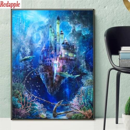 5D Diamond Painting Ocean castle landscape Picture Mosaic Kit DIY Diamond Embroidery Full Square round Rhinestones Wall Art gift
