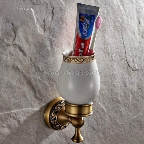 Bathroom Accessories Antique Brass Wall Mounted Toothbrush Holders Band Ceramic Cups Wba497