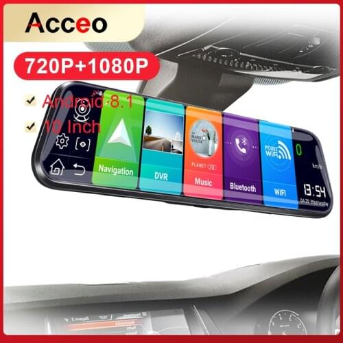 E-ACE D13 10 Inch Car Dvr 4G Rearview Mirror Android 8.1 Dash Cam GPS Navigation Video Recorder support 1080P Rear view Camera