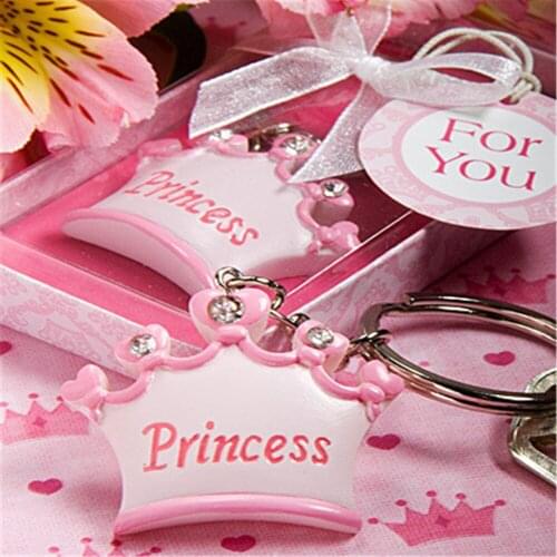 Free Ship Personalised Prince & Princess Crown Key Ring KeyChain For Boy Girl Baby Shower Birthday Souvenirs Party Favour 20Pcs