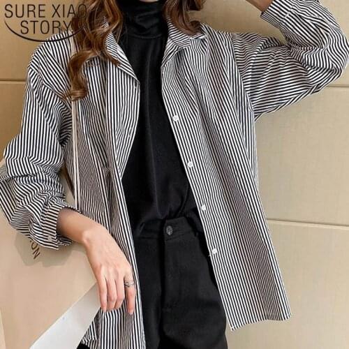 Blusas Mujer De Moda 2020 Button Women Tops Striped Turn-down Collar Long Sleeve Women Shirts Plus Size Korean Clothing 8434 50