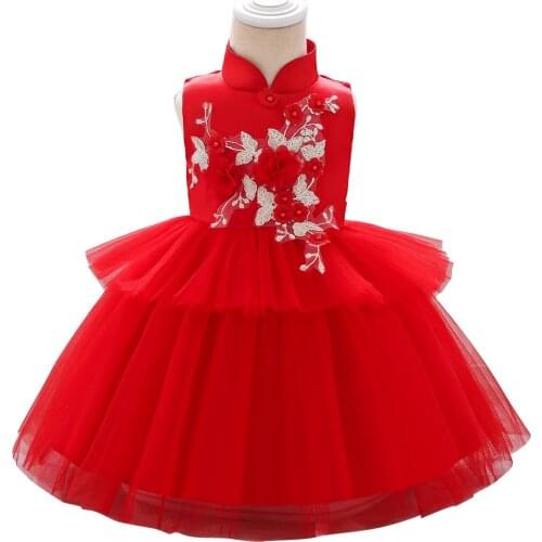 0-2Y Infant Gifts Dresses Summer Red Floral Baby Girl Dress Children Chinese Traditional Cheongsam Costume Newborn photograph