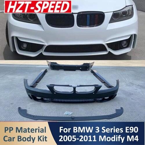 E90 Modify M4 Style PP Material Car Body Kits Unpainted Front and Rear Bumper Side Skirts Front Lip For BMW 3 Series E90 2005-11