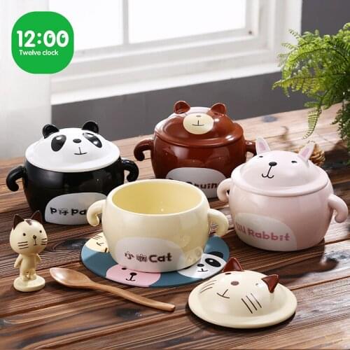 Noodles Bowl With Cover Student Ceramic Eating Dormitory Big Lovely Tableware Cute Bowl Bowl With Lid