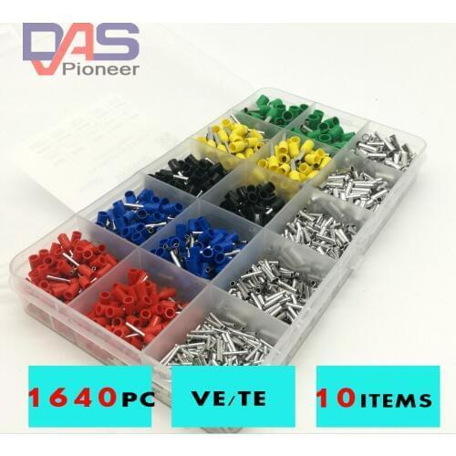 1640pcs Cable Terminal 0.5-4.0mm 2 types terminal box with Terminals Crimping Pliers Multi Hand Tools with AWG24-10