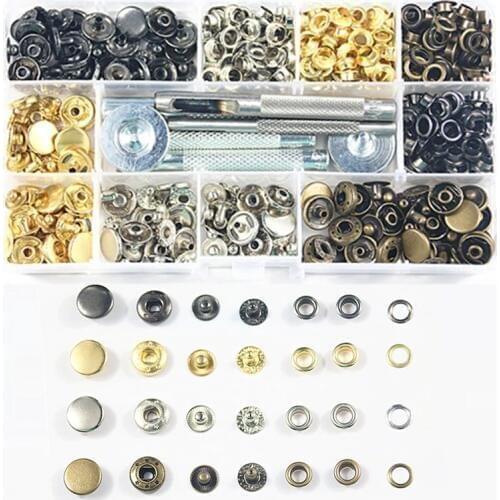 40stes 12.5mm Brass Metal Press Studs Sewing Button Snap Fasteners Button+120sets 6mm Eyelets with Grommets+7pcs Fixing Tool