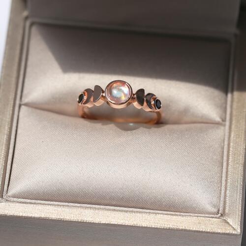 1pc Rose gold color Moon shape Moonstone finger rings for Ladies Creative party wedding Engagement ring jewelry Cute girls