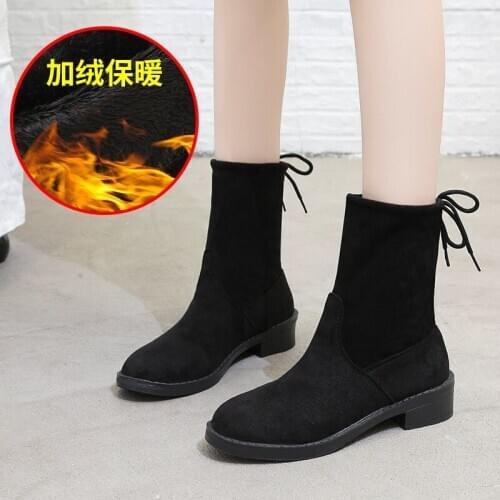 Short boots womens 2020 autumn and winter new skinny boots student boots flat-heeled thin single boots womens elastic boots