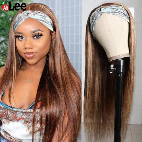 Honey Blond Highlight Headband Wig Human Hair 180% Density Remy Peruvian straight Full Machine Made Human Hair Wigs For Women