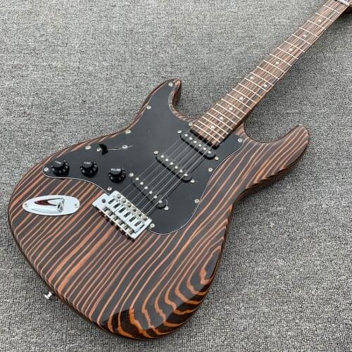 Left handed High Quality 6 String Electric Guitar,Zebra Wood Body And Neck chrome Hardware Guitar,Free Shipping