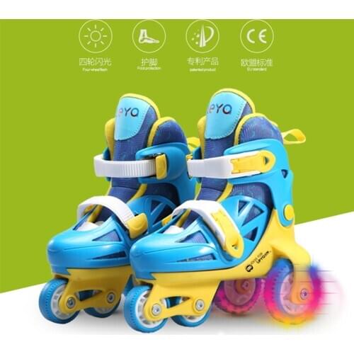 LEYA Washable LED Roller Skates for KIDS 4Wheels Roller Skating Shoes with Helmet Knee Protector Gear