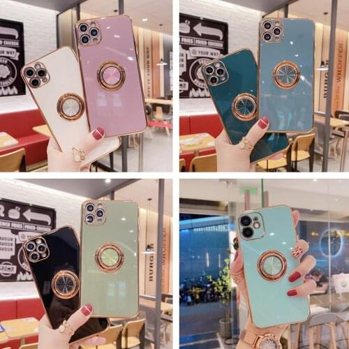 Magnetic Phone Case for iPhone 11/12/11 Pro iPhone XS/XR Pure Color Soft Phone Cover with Circle Holder for iPhone 7P/8P