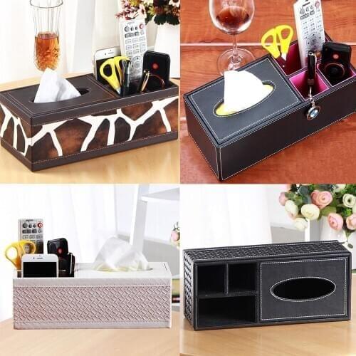 Multifunction Luxury PU Leather Pen Pencil Remote Control Tissue Box Cover Holder Desk Storage Box Container For Home Office Use