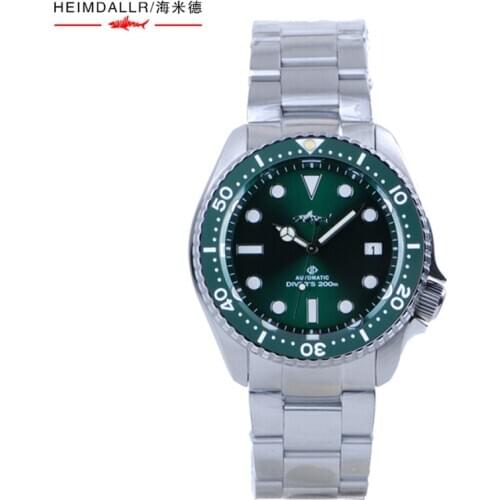 HEIMDALLR Mens SKX007 Dive Watch Sapphire Crystal Luminous Green Dial Japan NH35A Automatic Movement Mechanical Male Relogio
