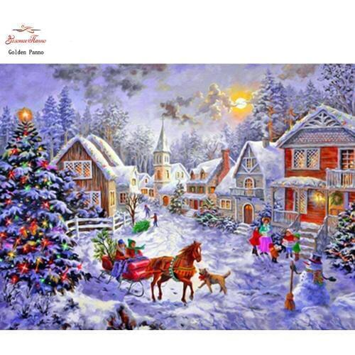 Golden panno DIY diamond painting landscape full square Christmas rhinestone diamond embroidery carriage home decoration