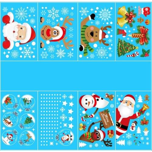 Christmas Window Sticker PVC Static Sticker Beautify Windows Glass Sticker Large Santa Year Elk Wall Sticker New Home Decor