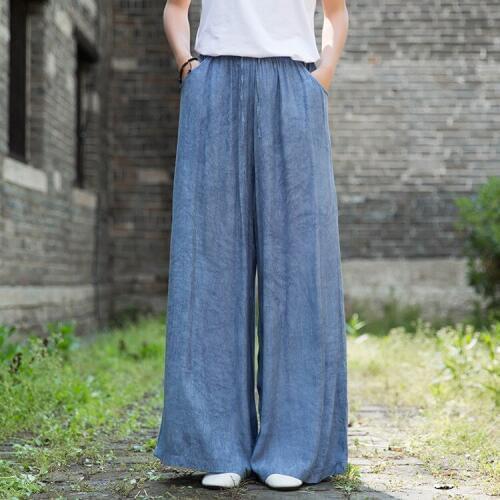 2020 New arrival national style longs female slack home travel leisure pants tencel wide leg trousers summer