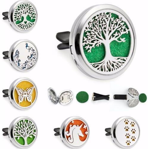 Tree of life unicorn peacock 30mm Magnetic Diffuser locket removable Car Vent clip Essential Oil Perfume locket 10 Pads randomly