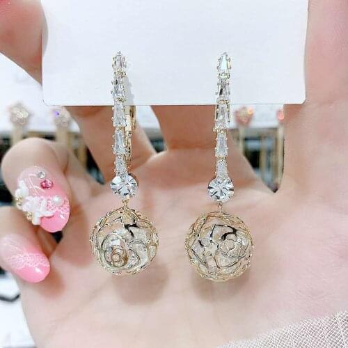 Semi-precious Stones Earrings For Women Rose Hollow Earings Female Fashion Ears Rhinestone Jewelry Accessories