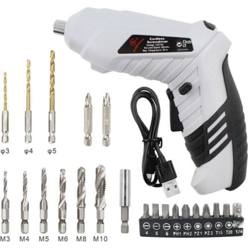 Portable Mini Cordless Electric Screwdriver Mini Rechargeable Power Battery Screwdriver Twistable Handle LED Torch Household DIY