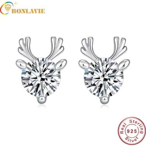 BONLAVIE 925 Sterling Silver Stud Earring Party ear Antler Periauricular Nails Qute Deer earing for Girls earring for women